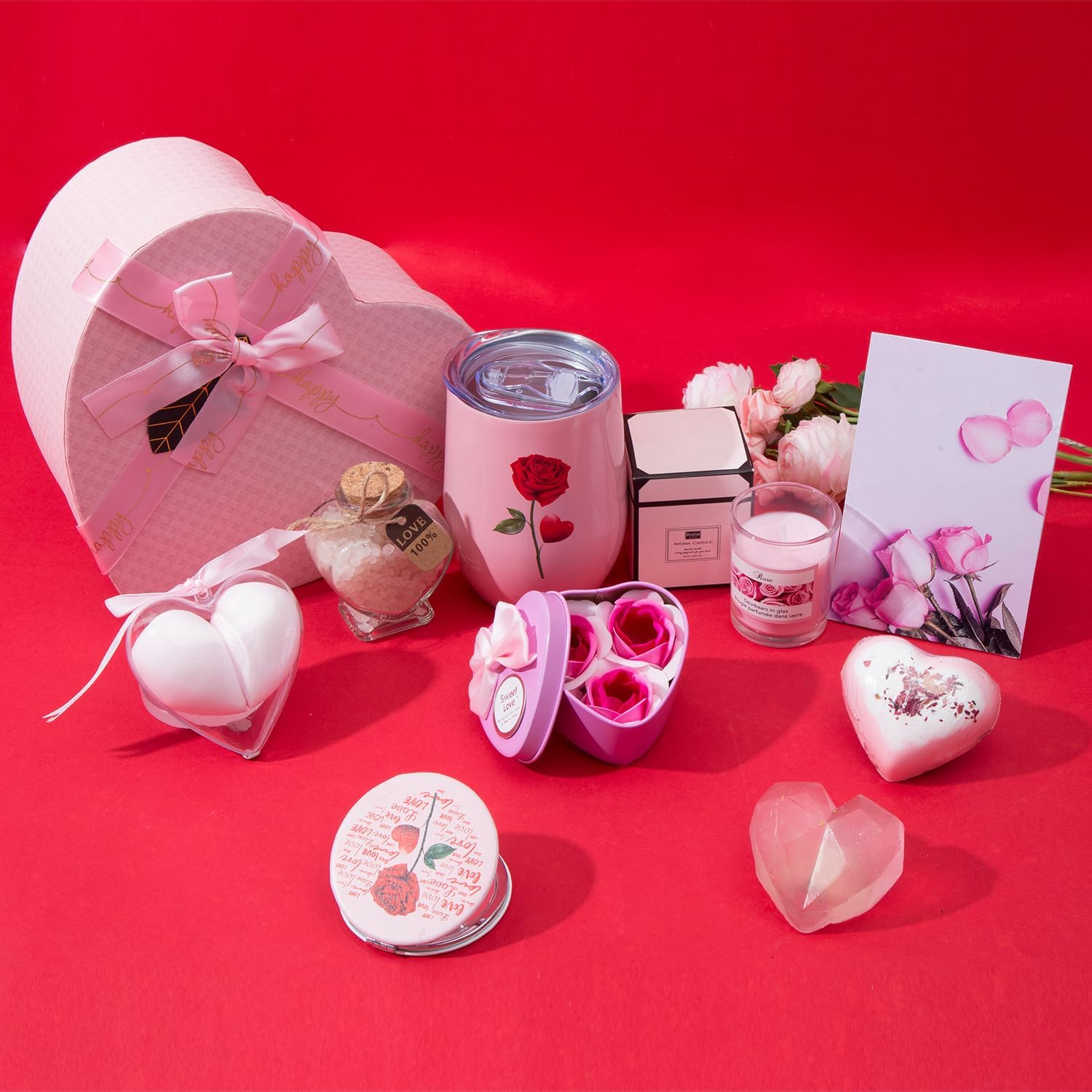 Gifts Box for Girlfriend Wife Lover Birthday Gifts for Women Heart-shaped Pink Rose SPA Love Gift Basket Love You Gifts Wedding & Engagement Valentines Gift Anniversary Romantic Birthday Present : Home & Kitchen - Image 7