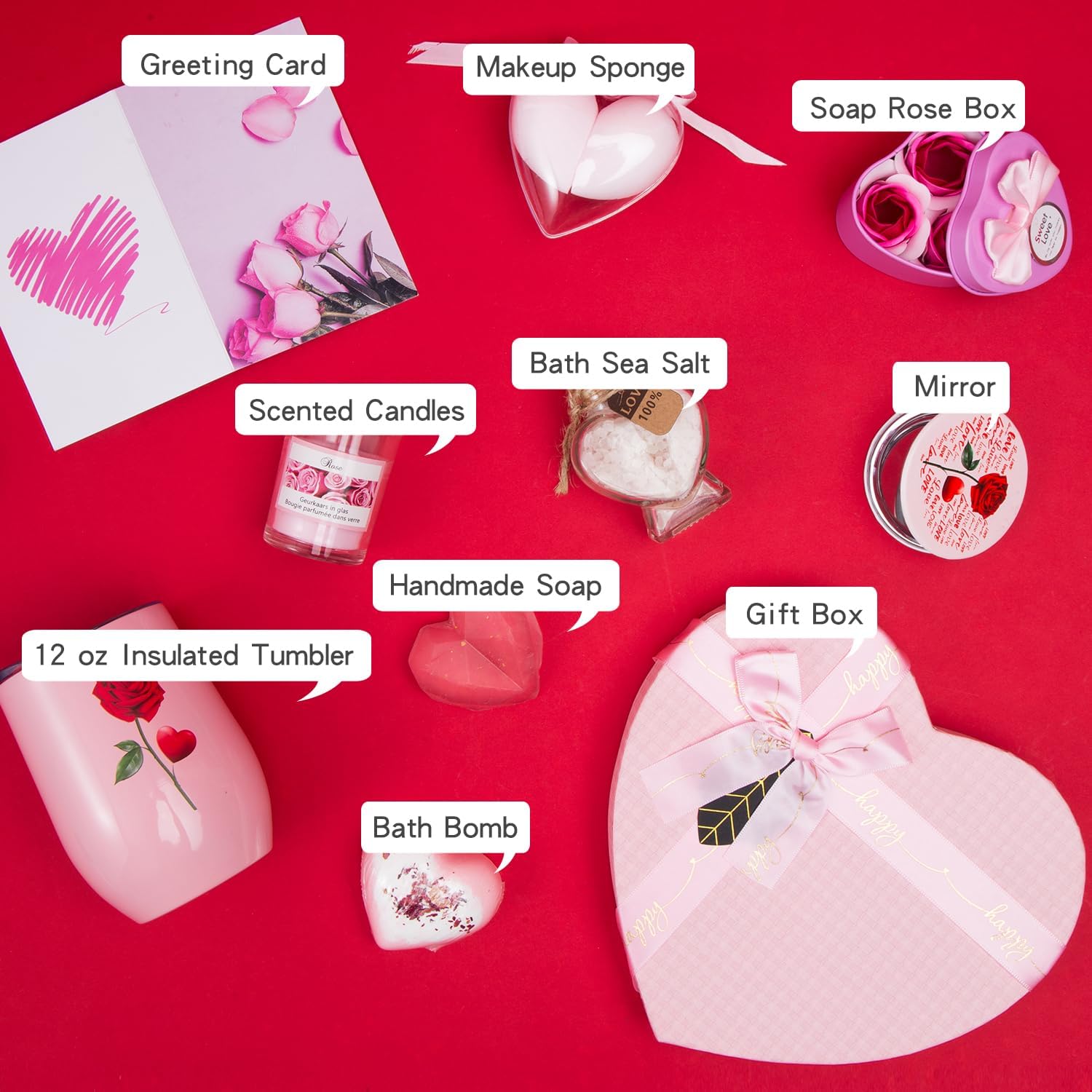 Gifts Box for Girlfriend Wife Lover Birthday Gifts for Women Heart-shaped Pink Rose SPA Love Gift Basket Love You Gifts Wedding & Engagement Valentines Gift Anniversary Romantic Birthday Present : Home & Kitchen - Image 6