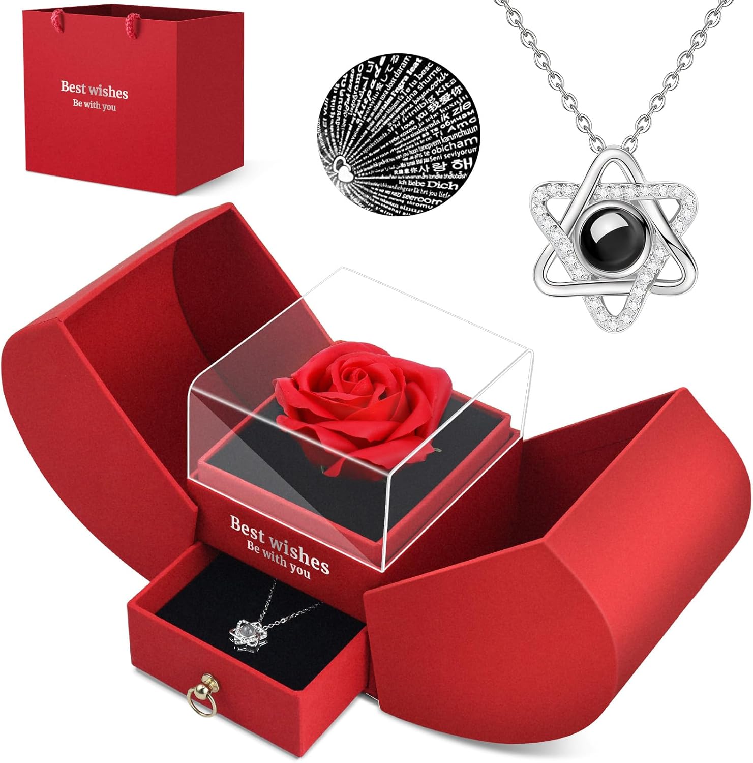 QETRABONE Red Real Rose Necklace