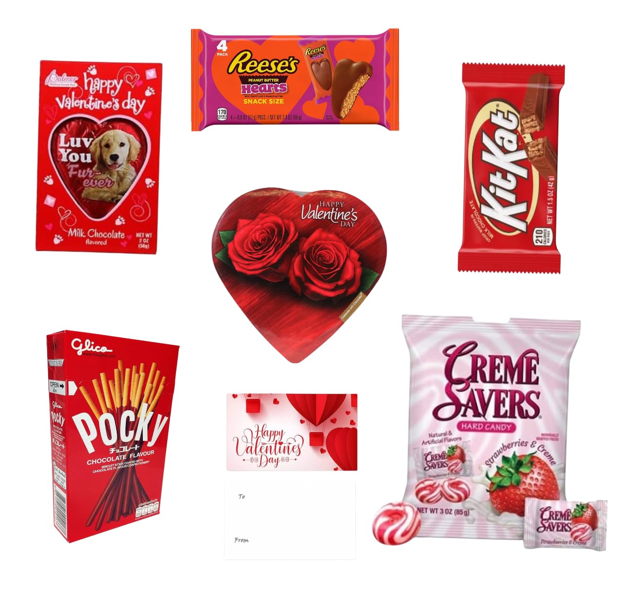 Valentines Day Gift Basket Set | Teddy Bear Plush (RED OR WHITE), Elmer Heart Chocolate, Milk Chocolate Bar, Kit Kat Chocolate Bar, Glico Pocky Chocolate Sticks, Creme Savers Candy, Resees Chocolate Peanut Butter Heart - Image 4