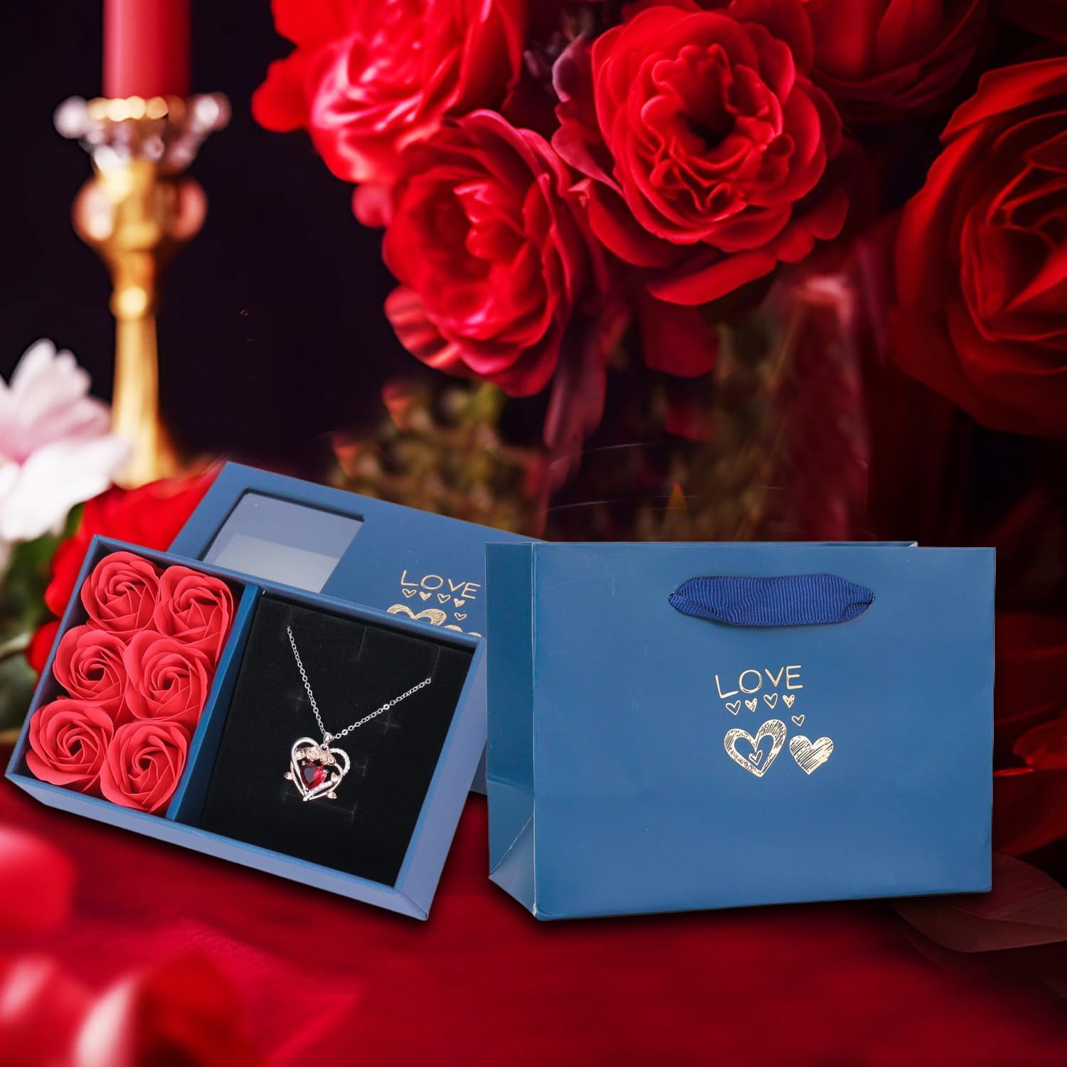 Mother's Day gifts,Red Rose with Heart Necklace and Flower Gift Box, Valentine's Gifts for Her - Image 5
