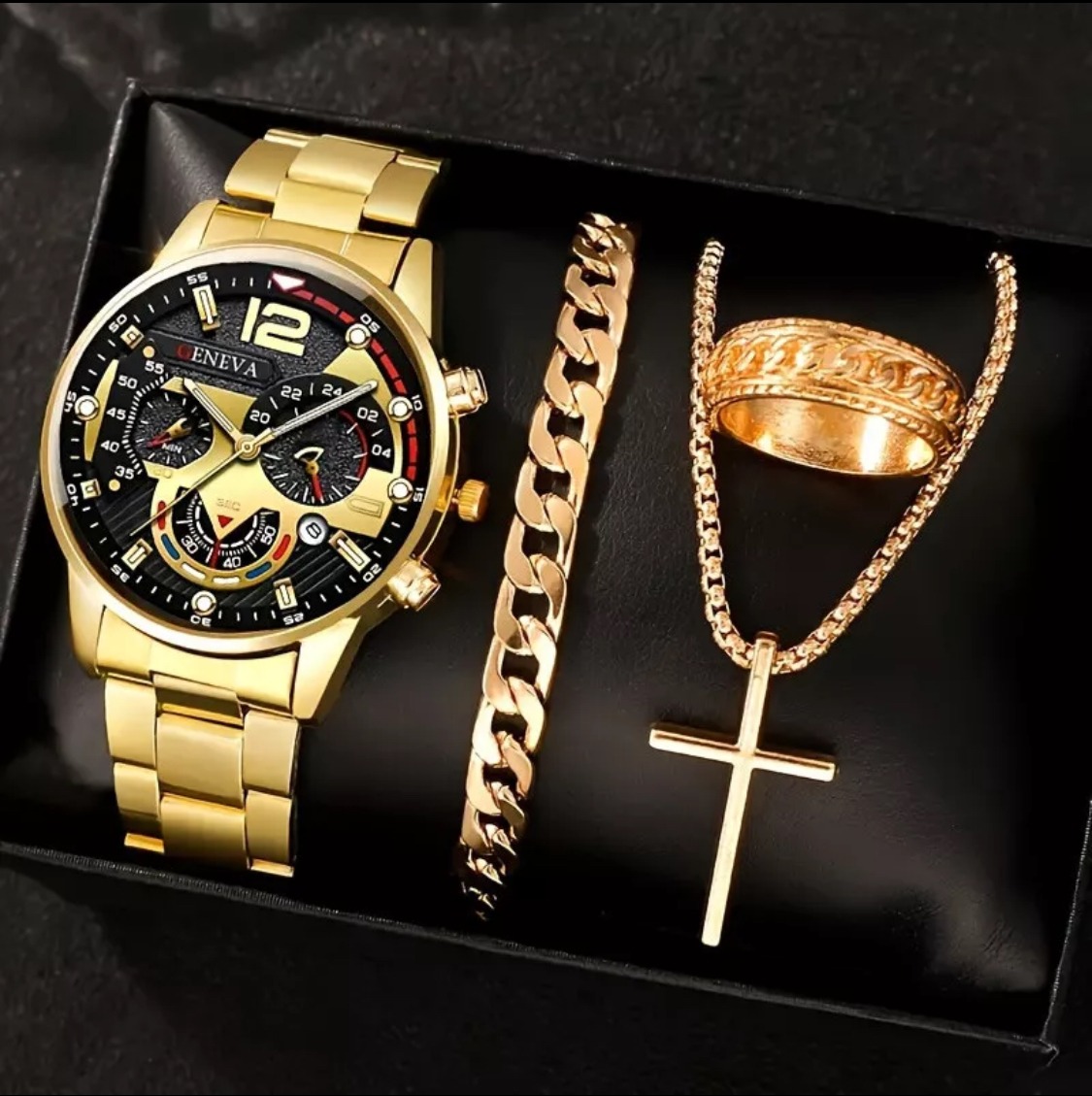 4pcs Men Watch Set - Casual Stainless Steel Quartz Wristwatch with Calendar - Image 3