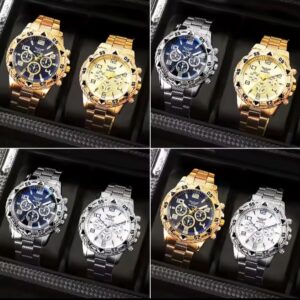 2pcs Set Fashion Steel Watch