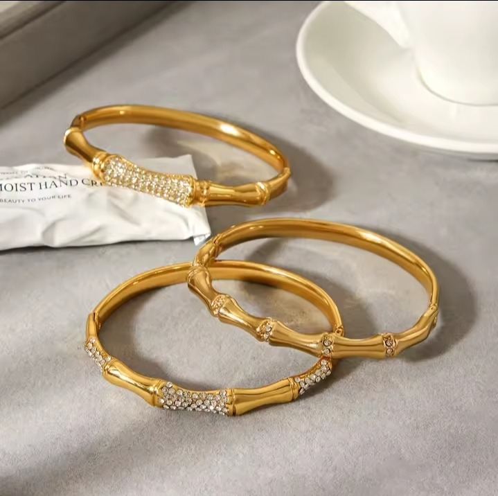 Micro-Pave Diamond Bamboo Bangles - Image 3